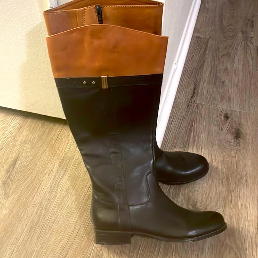 Naturalizer Black Brown Leather Tall Riding Boots 8.5 Wide Calf N5 comfort NICE